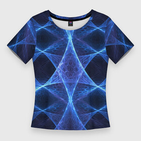 Женская футболка 3D Slim с принтом Объёмный геометрический паттерн  Volumetric geometric pattern в Белгороде,  |  | abstraction | geometry | neon | pattern | volume | абстракция | геометрия | неон | объём | паттерн