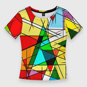 Женская футболка 3D Slim с принтом ЦВЕТНОЙ ВИТРАЖ в Белгороде,  |  | абстракт | красочный | оптическая иллюзия | розовый | синий | стекло | треугольник | цветной