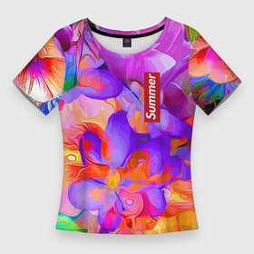 Женская футболка 3D Slim с принтом Красочный цветочный паттерн  Лето  Colorful Floral Pattern  Summer 2023 в Белгороде,  |  | color | flowers | pattern | summer | лето | паттерн | цвет | цветы