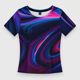 Женская футболка 3D Slim с принтом Неоновые разводы  Neon streaks в Белгороде,  |  | abstraction | fashion | neon | streaks | абстракция | мода | неон | разводы