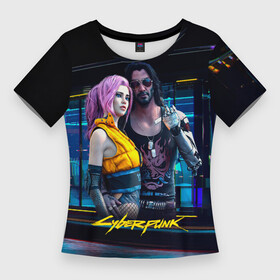 Женская футболка 3D Slim с принтом Johnny и Vi Girl Cyberpunk2077 в Белгороде,  |  | 2077 | cyberpunk | cyberpunk 2077 | jognny | night city | vi | ви | джони | джонни | кибер | киберпанк | найтсити | панк