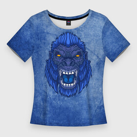 Женская футболка 3D Slim с принтом Галактическая горилла в Белгороде,  |  | бигфут | гневный | голова | гордый | горилла | гримаса | дикий | животное | зверь | злой | йети | монстр | мощный | мощь | обезьяна | опасный | примат | разгневанный | сердитый | сила | синий