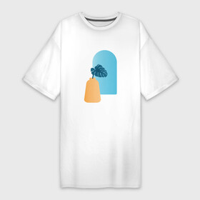 Платье-футболка хлопок с принтом Ваза с листом монстеры на фоне окна, абстракция, минимализм в Белгороде,  |  | ваза | геометрический стиль | лист | монстера | овал | окно | плоский стиль | простота | текстура