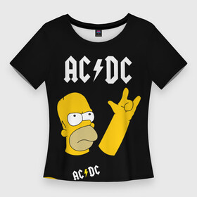 Женская футболка 3D Slim с принтом AC DC ГОМЕР СИМПСОН SIMPSONS в Белгороде,  |  | ac | ac dc | dc | music | rock | simpson | simpsons | гомер | музыка | рок | симпсон | симпсоны