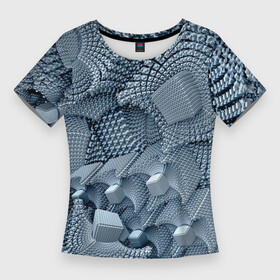 Женская футболка 3D Slim с принтом GEOMETRIC FRACTAL CUBES в Белгороде,  |  | абстрактный | геометрический | красочные | кубы | пространство | синий | узор | фрактальный | цвет | энергия