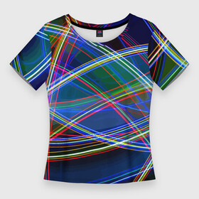 Женская футболка 3D Slim с принтом Разноцветные неоновые линии  Абстракция  Multicolored neon lines  Abstraction в Белгороде,  |  | abstraction | color | composition | line | neon | абстракция | композиция | линия | неон | цвет