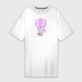 Платье-футболка хлопок с принтом Милый Слонёнок Летит На Воздушном Шаре Среди Облаков в Белгороде,  |  | animals | beast | cute | животные | звери | милый | слон | слонёнок