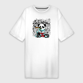 Платье-футболка хлопок с принтом Панда Джиу Джитсу в Белгороде,  |  | bear | panda | бамбуковый медведь | белый | боевые искусства | большая панда | бурый | гризли | джиу джитсу | джиу джицу | зверь | косолапый | медведь | мишка | панда | панды | спорт | спортсмен | топтыгин