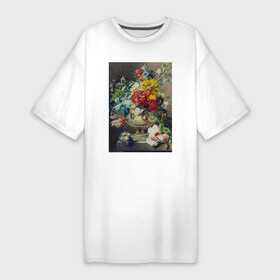 Платье-футболка хлопок с принтом Bouquet of Flowers in a Vase (Букет цветов) в Белгороде,  |  | букет | винтаж | живопись | картина | классика | насекомые | пейзаж | природа | роза | цветочный | цветы