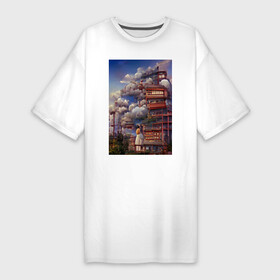 Платье-футболка хлопок с принтом Деревушка в Японии в Белгороде,  |  | аниме | города | деревня | деревня в японии | домик | домики | минка | пагода | стиль | стильно | тренд | улицы | япония