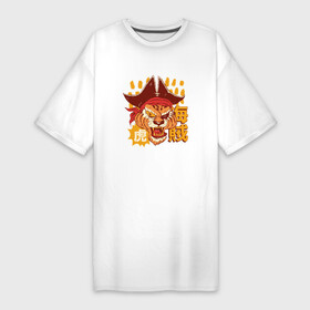 Платье-футболка хлопок с принтом ANIME TIGER PIRATE  АНИМЕ ТИГР ПИРАТ в Белгороде,  |  | japan | japanese | kanji | predator | tigers | большая киса | иероглифы | кандзи | корсар | надпись | одноглазый | пиратство | разбойник | символы | тигры | треуголка | хищник | япония | японский тигр