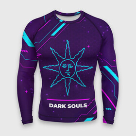 Мужской рашгард 3D с принтом Символ Dark Souls Sun в неоновых цветах на темном фоне в Белгороде,  |  | dark | dark souls | logo | neon | souls | дарк | игра | игры | лого | логотип | неон | символ | соулс