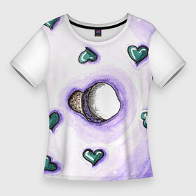 Женская футболка 3D Slim с принтом Сиреневый пончик в Белгороде,  |  | dessert | donut | глазурь | десерт | донат | лиловый | пончик | посыпка | сердечки | сердце | сиреневый | сладости | сладость