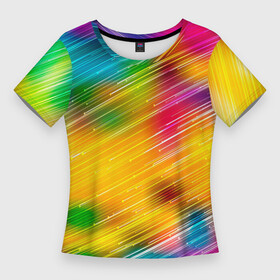 Женская футболка 3D Slim с принтом RAINBOW POLYCHROME в Белгороде,  |  | красочный | многоцветный | оттенок | пестрый | повторяющийся | полосатый | полосы | радужный | разноцветный | узор | фон | цветной | яркий