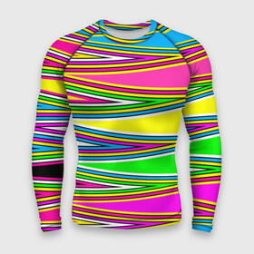 Мужской рашгард 3D с принтом Полосатый радужный разноцветный геометрический узор в Белгороде,  |  | геометрический узор | молодежный | неоновый | полосатый | радуга