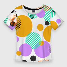 Женская футболка 3D Slim с принтом GEOMETRIC INTERSECTING CIRCLES в Белгороде,  |  | абстрактный | геометрический | графический | декоративный | желтый | зеленый | красный | круги | пересекающийся | повторение | стиль | точки | узор | узоры | черный