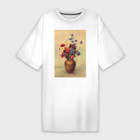 Платье-футболка хлопок с принтом Flowers in a Vase (Букет цветов) в Белгороде,  |  | букет | ваза | винтаж | горы | живопись | картина | классика | пейзаж | природа | роза | ромашки | цветы