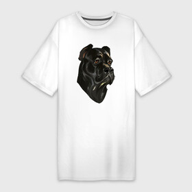 Платье-футболка хлопок с принтом Портрет Кане корсо в Белгороде,  |  | арт | голова собаки | животное | кане корсо | летающая голова | рисунок | собака | чёрная собака