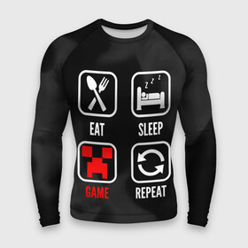 Мужской рашгард 3D с принтом Eat, Sleep, Minecraft, Repeat в Белгороде,  |  | eat sleep repeat | logo | minecraft | игра | игры | лого | логотип | майнкрафт | огонь | пламя | символ