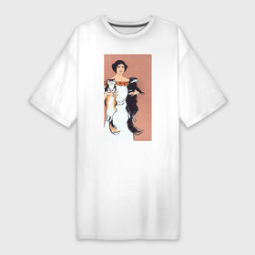 Платье-футболка хлопок с принтом Woman Holding Cats (Девушка с кошками) в Белгороде,  |  | винтаж | девушка | живопись | картина | классика | кот | кошки | красота | пейзаж | плакат | портрет | реклама
