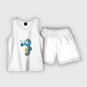 Детская пижама с шортами хлопок с принтом Конёк Морской в Белгороде,  |  | fish | ocean | sea | животные | конёк | море | морской конёк | океан | рыба