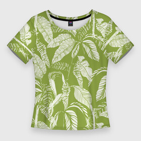 Женская футболка 3D Slim с принтом Зелёные Тропики Лета в Белгороде,  |  | banana leaves | jungles | leaves | summer | tropics | банановые листья | джунгли | лето | листья | тропики