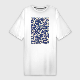 Платье-футболка хлопок с принтом Pigeons in White and Blue (Голуби) в Белгороде,  |  | абстракция | винтаж | голуби | картина | классика | минимализм | паттерн | пейзаж | птицы | синий | экспрессионизм