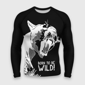 Мужской рашгард 3D с принтом Cougar Born be wild в Белгороде,  |  | angry | born to be wild | cougar | fangs | open mouth | predator | wild | дикая | злая | клыки | открытая пасть | пума | рожден быть диким | хищник
