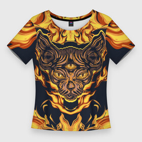 Женская футболка 3D Slim с принтом Сфинкс Третий глаз в Белгороде,  |  | голова кота | животное | кот | лысый кот | огонь | сфинкс | третий глаз