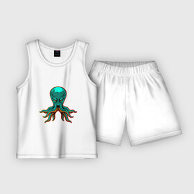 Детская пижама с шортами хлопок с принтом Осьминог  Octopus в Белгороде,  |  | ocean | octopus | sea | животные | клад | моллюск | море | океан | омар | осьминог | пират | рыба | сокровища | спрут | сундук | щупальца