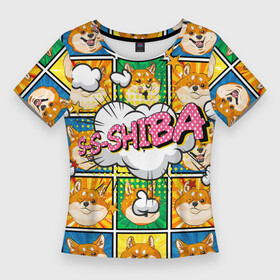 Женская футболка 3D Slim с принтом Pop art shiba inu в Белгороде,  |  | dog | shiba | shiba inu | сиба | сибаину | собака | японская собака