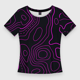 Женская футболка 3D Slim с принтом THE ILLUSION OF PURPLE LINES в Белгороде,  |  | абстракция | вектор | геометрический | графика | забавный | иллюзия | минимализм | оптический | узор | фиолетовый | черный