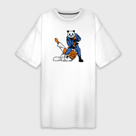 Платье-футболка хлопок с принтом Бразильское Джиу Джитсу панды и тигра в Белгороде,  |  | bear | judo | karate | panda | бамбуковый медведь | белый | боевые искусства | большая панда | бурый | гризли | дзюдо | зверь | карате | каратист | каратэ | косолапый | медведь | мишка | панда | панды | пустая рука