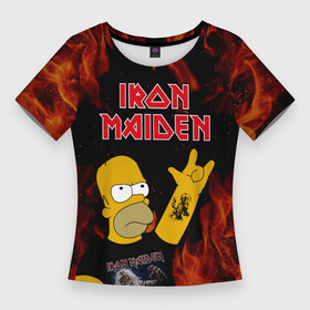 Женская футболка 3D Slim с принтом Iron Maiden Гомер Симпсон Рокер в Белгороде,  |  | gomer | homer | iron | iron maiden | maiden | music | rock | simpson | simpsons | айрон майден | айрон мейден | гомер | музыка | рок | рокер | симпсон | симпсоны