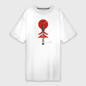 Платье-футболка хлопок с принтом Дух Воина в Белгороде,  |  | ghost of tsushima | japan | japanese style | гост тсусима | гхост цусима | иероглифы | кандзи | катана | киото | ниндзя | призрак цусимы | самурай | самурайский меч | токио | япония | японский стиль