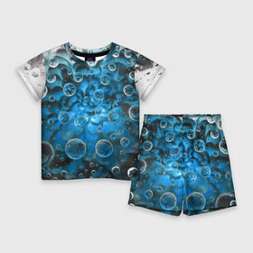 Детский костюм с шортами 3D с принтом Подводный цветок и пузыри в Белгороде,  |  | девушкам | для девочек | для девушек | лепестки | пузыри | синий | цветок