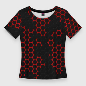 Женская футболка 3D Slim с принтом НАНОКОСТЮМ  Black and Red Hexagon  Гексагоны в Белгороде,  |  | Тематика изображения на принте: abstract | black and red hexagon | carbon | hexagon | nano | nanosuit | абстракция | броня | гексагон | гексагон фон | гексагоны | карбон | корбон | нано | нанокостюм | нанокостюм из crysis | шестиугольники