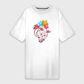 Платье-футболка хлопок с принтом Радостный зайка с шариками в Белгороде,  |  | Тематика изображения на принте: день рождения | зайка | зайчик | заяц | праздник | шарики