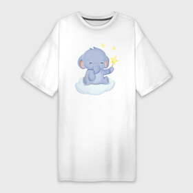 Платье-футболка хлопок с принтом Милый Слонёнок Сидит На Облаке в Белгороде,  |  | animals | beast | cute | животные | звери | милый | облако | слон | слонёнок