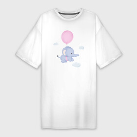 Платье-футболка хлопок с принтом Милый Слонёнок Летит На Воздушном Шарике в Белгороде,  |  | animals | beast | cute | животные | звери | милый | слон | слонёнок