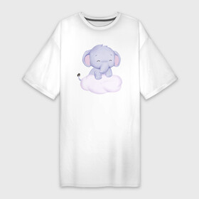 Платье-футболка хлопок с принтом Милый Слонёнок Стоит На Облаке в Белгороде,  |  | animals | beast | cute | животные | звери | милый | облако | слон | слонёнок