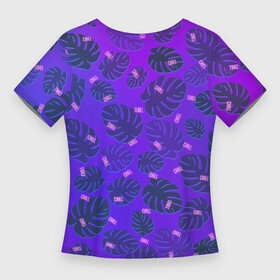 Женская футболка 3D Slim с принтом Неоновый Chill и пальмовые листья в Белгороде,  |  | chill | градиент | на чиле | неон | неоновая надпись | пальма | пальмовый лист | паттерн | тай дай | тропики | чил