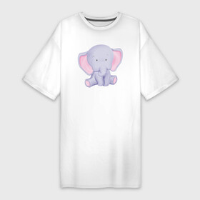 Платье-футболка хлопок с принтом Милый Слонёнок В Предкушении в Белгороде,  |  | animals | beast | cute | животные | звери | милый | слон | слонёнок