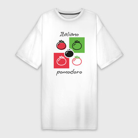 Платье-футболка хлопок с принтом Italiano Pomodoro, любовь к Италии, пицце и томатам в Белгороде,  |  | italiano | italy | line | pomodoro | simple | tomato | белый | геометрический | зеленый | италия | квадраты | красный | линеарный | плоский стиль | помидор | простой | томат