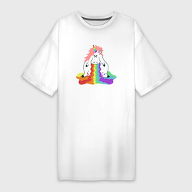 Платье-футболка хлопок с принтом Пухлый единорог блюющий радугой в Белгороде,  |  | блюет | блюющий | грустный | единорог | единорожек | животное | забавный | мифическое | пухлый | радугой | радужный | рог