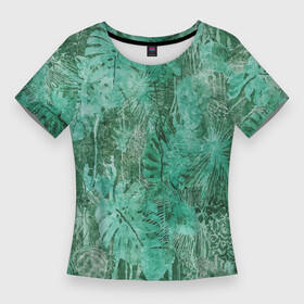 Женская футболка 3D Slim с принтом Растительный камуфляж в Белгороде,  |  | abstraction | camouflage | leaf | pattern | абстракция | камуфляж | лист | паттерн