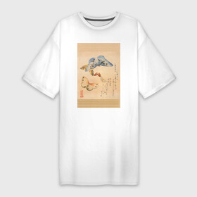 Платье-футболка хлопок с принтом Японская гравюра Бабочки в Белгороде,  |  | бабочки | гравюра | графика | живопись | животные | картинки | рисунок | япония