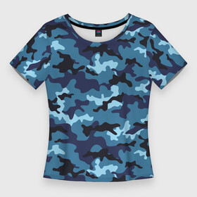 Женская футболка 3D Slim с принтом Камуфляж Тёмно Синий  Camouflage Dark Blue в Белгороде,  |  | blue | camo | camouflage | dark | камуфляж | синий | тёмный