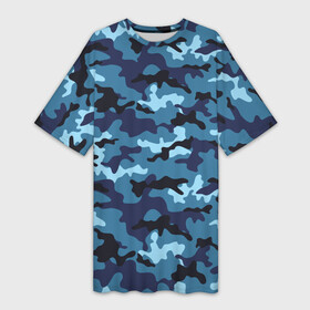 Платье-футболка 3D с принтом Камуфляж Тёмно Синий  Camouflage Dark Blue в Белгороде,  |  | blue | camo | camouflage | dark | камуфляж | синий | тёмный