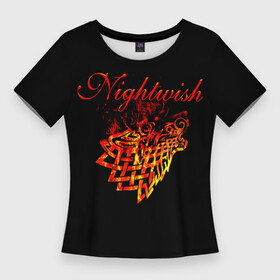 Женская футболка 3D Slim с принтом Nightwish кельтский волк с горящей головой в Белгороде,  |  | nightwish | tarja | turunen | волк | кельтский волк | кельты | найтвиш | тарья | тарья турунен | турунен | узор